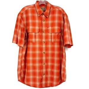 Duluth Men's Short Sleeve Button Down Shirt Orange Plaid Lightweight Size M